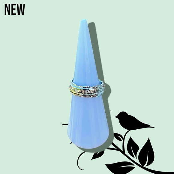 New Silver Plated Unisex Elegant Craved Flower Pattern Band Ring - Picture 5 of 9